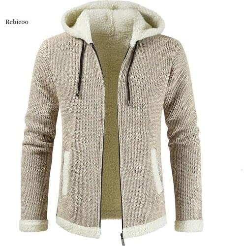 Winter Knitted Hooded Men Sweater Jacket Coat Turtleneck Men Zipper Cardigan Sweater Men Casual Mens Sweaters