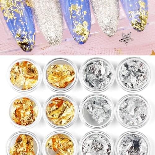 12 Boxes/set Nail Foil Paper Silver Gold Nail Foil Transfer Paper Wrap Sticker DIY Nail Tips Art Decoration Aluminum Foils Paper