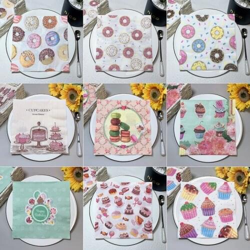 20Pcs/Pack Cute Colorful Donuts Cupcake Table Decoupage Paper Napkins Dessert Napkin Paper Tissues for Kids Birthday Party Decor