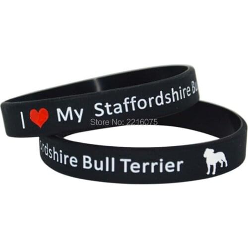 300pcs I Love My Staffordshire Bull Terrier wristband silicone bracelets free shipping by DHL A
