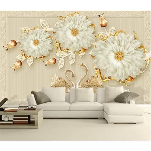 3d Luxury Jewelry Flower Swan Romantic TV Wall wall papers home decor papel de parede para quarto wall paper