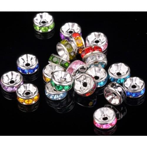 50pcs 8mm Rondelle Metal & Acrylic Rhinestones Loose Spacer Beads for Jewelry Making DIY Crafts