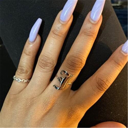 AurolaCo Customized Old English Rings Personality Name Stainless Steel Silver Gold Ring Ladies Handmade Fashion Jewelry Gift