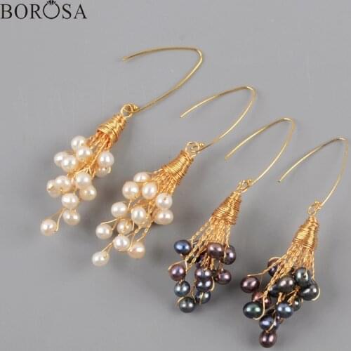 BOROSA 5Pairs Dangle Earring Natural Pearl Chic Bead Long Earring Handmade Women Drop Earring Jewelry Wedding Earring WX1278-E