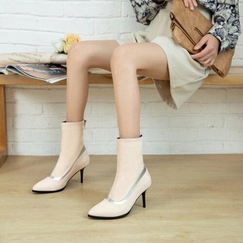 Autumn Winter Womens High Heels Ankle Boots Chelsea Boots Fashion Sexy Appliques Woman Shoes Pointed Toe Martin Boots Black