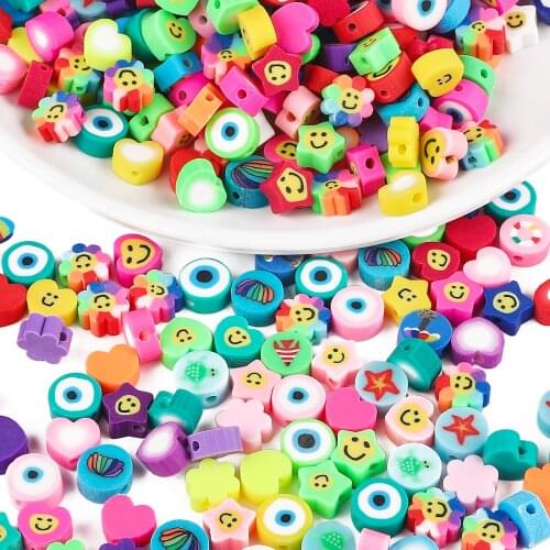 30pcs Mixed Color Heart Flower Polymer Clay Beads For Jewelry Making DIY Scrapbooking Garment Sewing Craft Bags Accessories