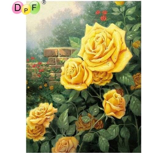 DPF DIY Yellow roses 5D home decor diamond painting cross stitch crafts square diamond embroiderywall painting diamond masaic