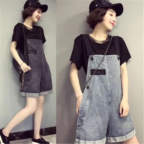 Denim Overalls Female Summer New Korean Loose Versatile Fashion Short Wide-leg Jumpsuit Sleeveless Solid Color Womens Clothing
