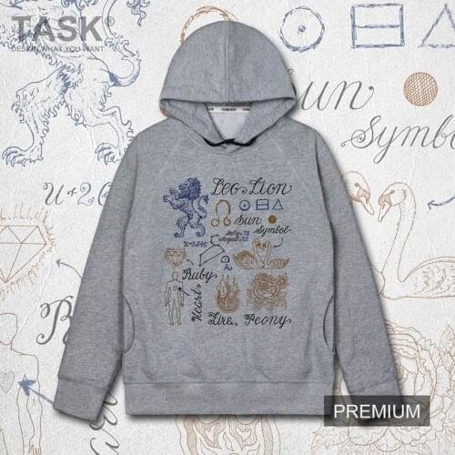 Twelve constellation Leo retro lineart Tarot printed cotton casual long sleeved hoodie sweatshirt mens popular harajuku Clothing