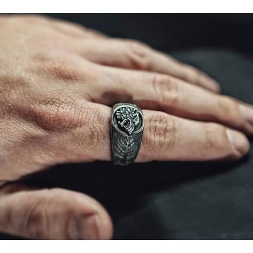 Onlysda Stainless Steel vintage Nordic wolf hammer of Thor Norse Viking Ring retro punk jewelry man Love Jewelry Gift Wholesale