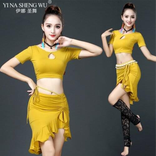 Belly Dance Costume Sexy Short Sleeve Tops+Beveled Skirt+Socks 3pcs/Suit Women Girls Belly Dancing Set Practice Wears Belt
