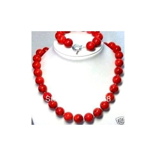 Gypsophila Beautiful 12mm Red Coral Necklace Bracelet SET