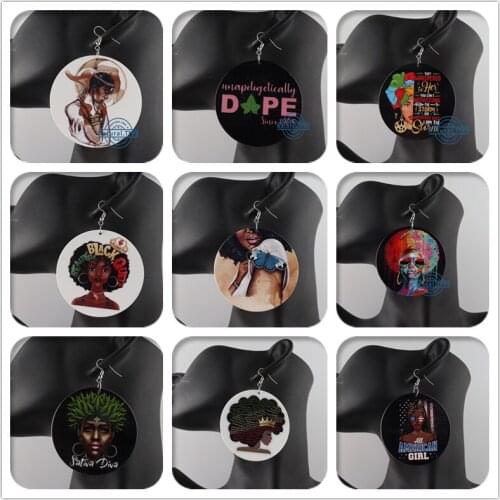 Free Shipping!2022 Round Printing African Wooden Earrings