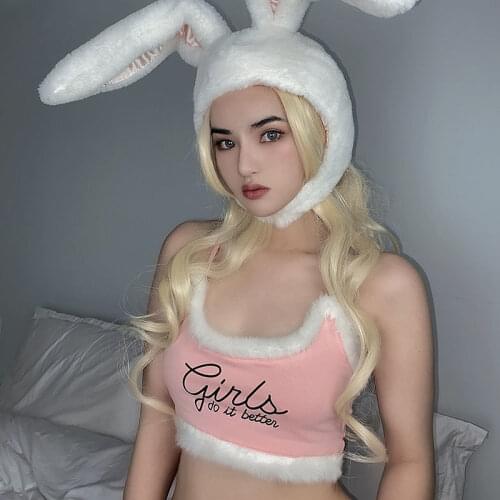 Cute Unif Pink Fur Vest New Slim Back Cross-printed Sling Top Y2k Crop Top All Neon Store Clothes Sexy Women Corset Top 2020