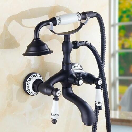 Luxury European Style Telephone Set Bathtub Shower Faucet Black Finish Classic Handshower Elegant Shower Mixer Taps