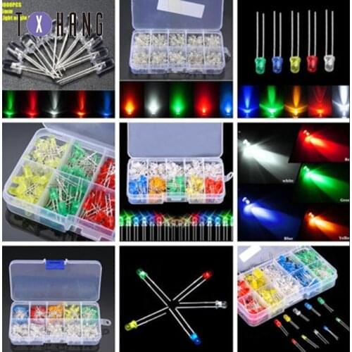 375pcs 10 value 5mm 3mm 5 Color Diffused Round Bright Light LED Diode Lamp Assortment Kit
