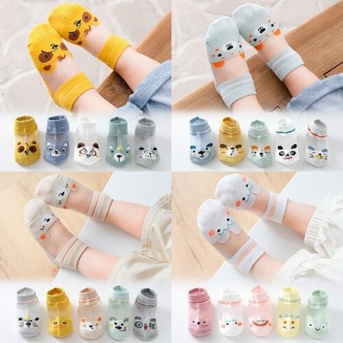5 Pairs/lot Kids Girls Socks Summer Mesh Cotton Cartoon Children Socks Cute Baby Boys Socks Soft Breathable Kids Socks