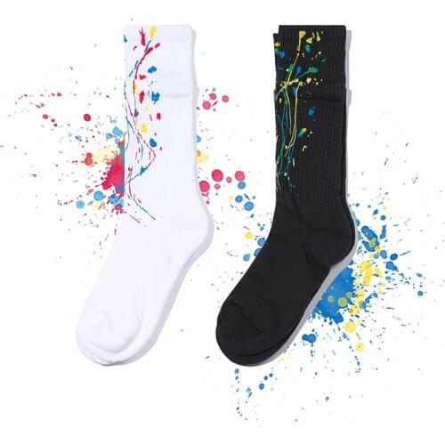 Art Inspired Design Men Women Couples Street Fashion Hip Hop Mid Tube Socks Trend Splash Ink Design Pattern Cotton Socks