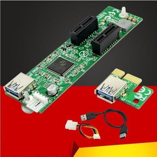New PCI-E Expansion Card 1 to 2 PCIe x1 Slot Riser Card Converter Adapter USB3.0 Data Cable IDE 4pin Power Supply for PC Desktop