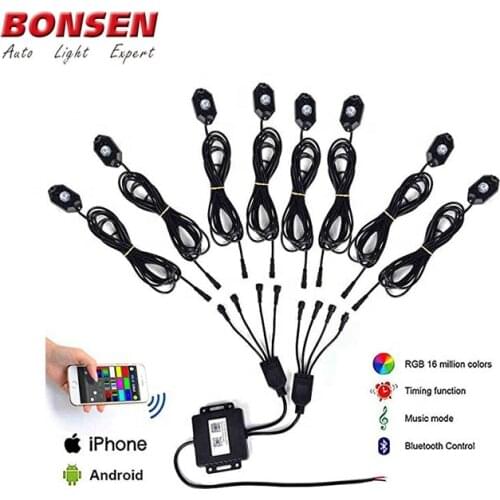 New car accessory parts LED Rock Lights under car with Controller APP Music Mode 8 Pods Multicolor LED Light Kit