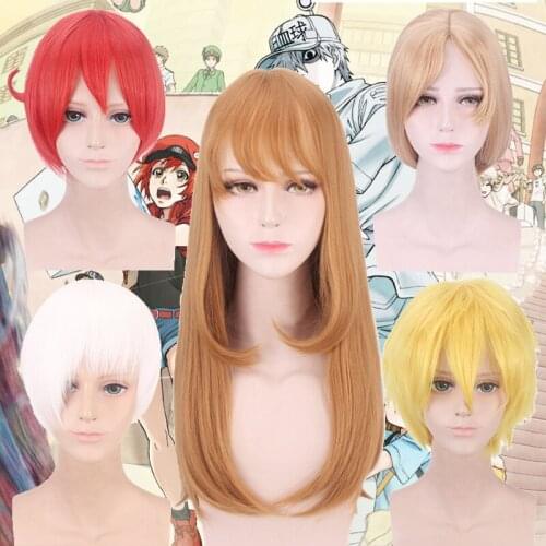 New Cells at Work Cosplay Wig Erythrocyte Red Blood Cell Neutrophil Platelet Synthetic Hataraku Saibou Cosplay Wigs +wig cap
