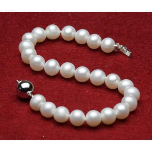 New 7-8mm Genuine Natural White Freshwater Akoya Pearl Bracelet 7.5"H0+01