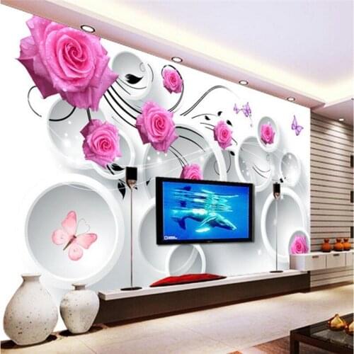 Beibehang Rose circles Custom papel de parede 3d photo wall paper roll kitchen living room bedroom TV mural wallpaper painting
