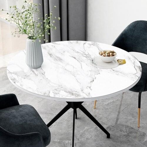 Solid color marbling table tablecloth oilproof heat-resistant Waterproof PU leather round table mat customize table Decor cover