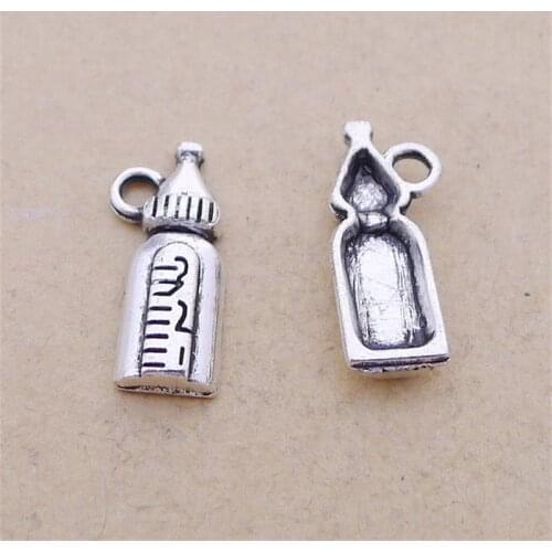 BULK 30 Zinc Alloy Baby Theme Baby Bottle Charms Antique Silver Plated Pendant for Necklace or Bracelet 7*18mm 0.7g