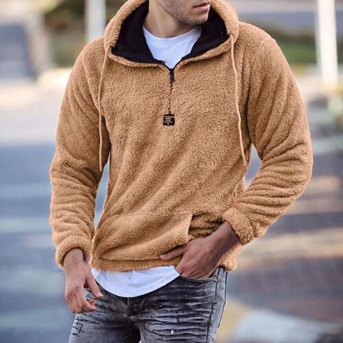 Autumn Men Hooded Sweatshirt Plush Long Sleeve Pullover Hoodie Winter Front Pocket Warm Jacket Hooded Sweatshirt Outerwear