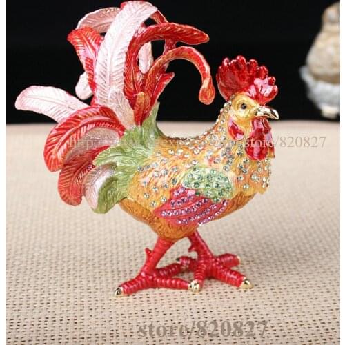 Rooster Chicken Jewelry Trinket Box Decorative Collectible Animal Gift Rooster Bejeweled Collectible Trinket Jewelry Box