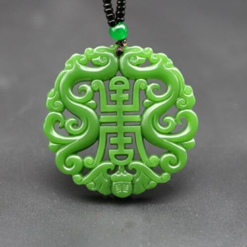 Natural Green Jade Dragon Pendant Necklace Chinese Double-sided Hollow Carved Charm Jewelry Fashion Amulet for Men Women Gifts