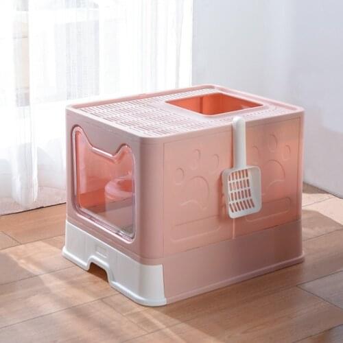 Fully Closed Cat Litter Box Automatic Foldable Cat Toilet Sandbox Top Entry Cat Restroom Bedpan Large Toilet for Cats with Tray