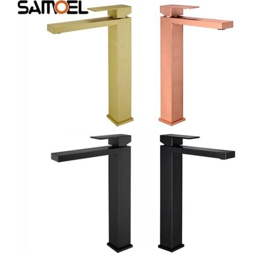 Simple Northern Europe Style Brushed Rose Gold Bathroom Sink Faucet Square Lavatory Basin Cold Hot Water Mixer Tap RS355