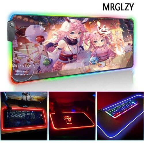 MRGLZY Anime Girl Multi-size Mouse Pad LED Light RGB Gamer Drop Shipping Large Desk Mat Gaming Accessories for Laptop Keyboard