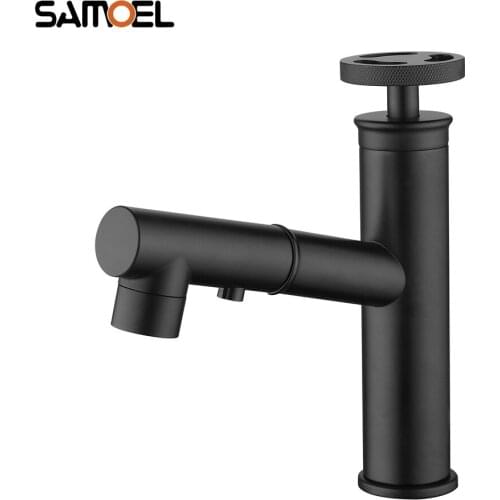 Luxury Industrial Style Black Pull out Bathroom Sink Faucet Mixer Deck mount Black Cold Hot Basin Water Tap Crane B3442
