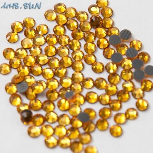 MHS.SUN Topaz Yellow DMC Hot Fix Rhinestones For Clothes SS6 SS10 SS16 SS20 SS30 Flatback Glass Crystal Iron On Hot Fix Stone