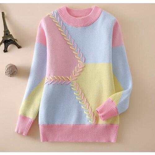 Baby Girls Sweater 2020 Girls Sweaters Patchwork Knitted Pullovers Autumn Winter New Kids Clothing Girls Thick Warm Jumpers W893