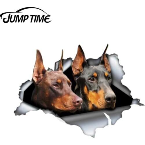 Jump Time 13cm x 9.4cm Black red doberman Sticker Torn Metal Bumper Decal Funny Car Stickers Window Trunk Animal 3D Car Styling