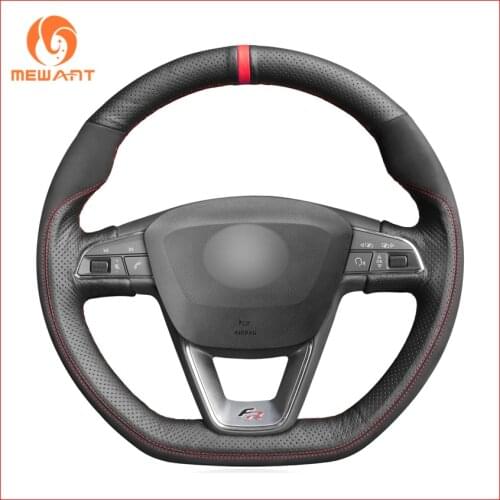 MEWANT Genuine Leather Suede Steering Wheel Covers for Seat Leon Cupra R 2013-2019 Leon ST Cupra 2013-2019 Ateca FR 2016-2019