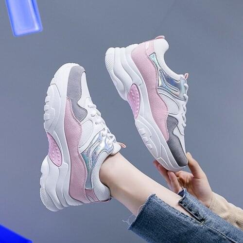 Lady Walking Shoes Spring Vulcanized Shoes Womens Fashion Lace-up Mesh Breathable Casual Platform Shoes Flats Sneakers U27-15