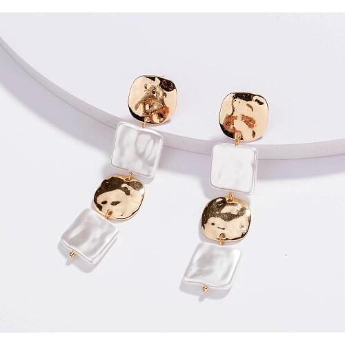 2020 Hot Irregular Pearl Earrings Collection for Women Golden Alloy Square Round Simulated Pearl Charms Earrings Jewelry