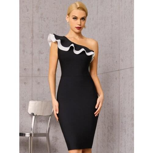 Adyce New Summer One Shoulder Ruffles Rayon Bodycon Bandage Dress For Women Sexy Black Club Celebrity Runway Party Dresses 2021