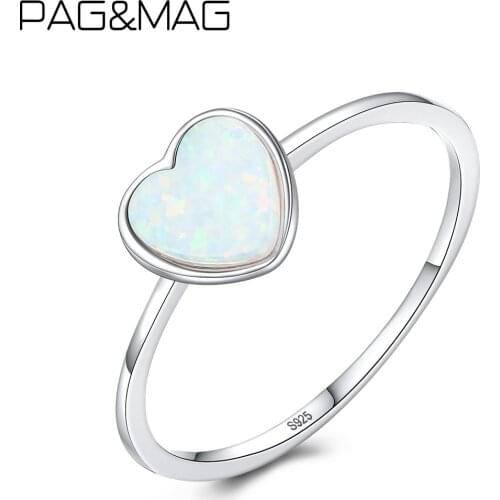PAG&MAG Cute Multicolor Heart Fire Opal Ring Sterling Silver 925 Ring For Women Wedding Band Charm Bague Femme Fine Jewelry