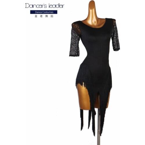 Professional beautiful back latin dance dress with fringe style latin dance practice clothes female rumba chacha dance skirt new