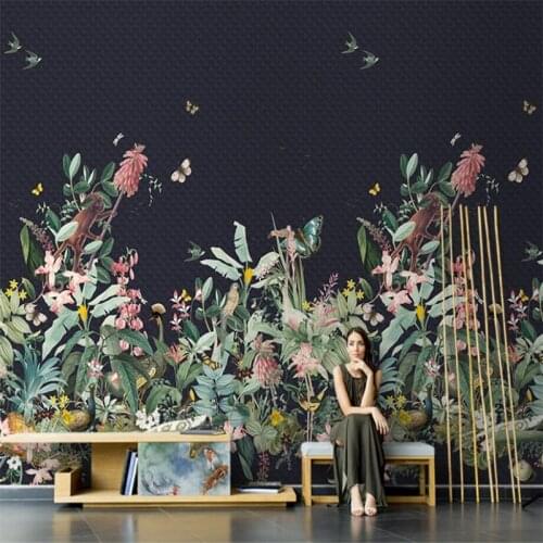 Beibehang Custom 3d wallpaper mural Nordic hand-painted tropical abstract plants butterfly art wallpaper living room sofa TV