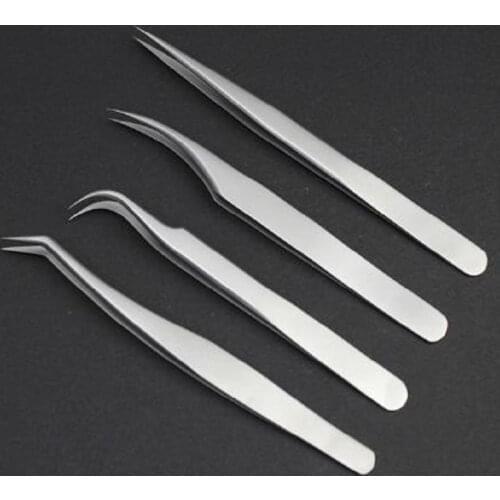 4 Pieces Set Eyelash Tweezer Bright Tweezers Lashes Extension Tweezer Stainless Steel Lash Clip Anti-static Eye Lash Tool LASHPL