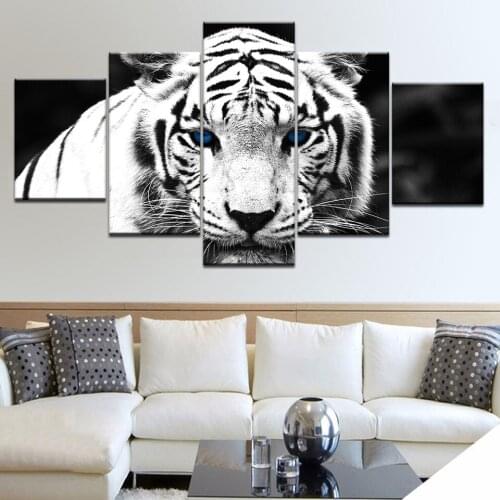 Abstract Animal Tiger Wall Art Canvas Painting HD Print Poster 5 Panel bedroom living Room Home Decor Artwork Picture Frame