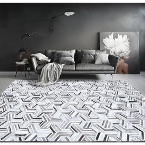 American style luxury cowhide skin handmade patchwork rug natural fur gray color living room carpet decoration villa rug