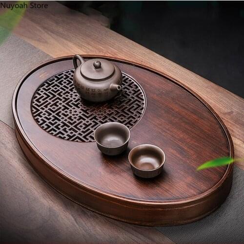 Tea Tray Household Bamboo Small Tea Table Tray Drainage Drain Storage Type Dry Brewing Tray Tea Set Living Room Oval Tea Table